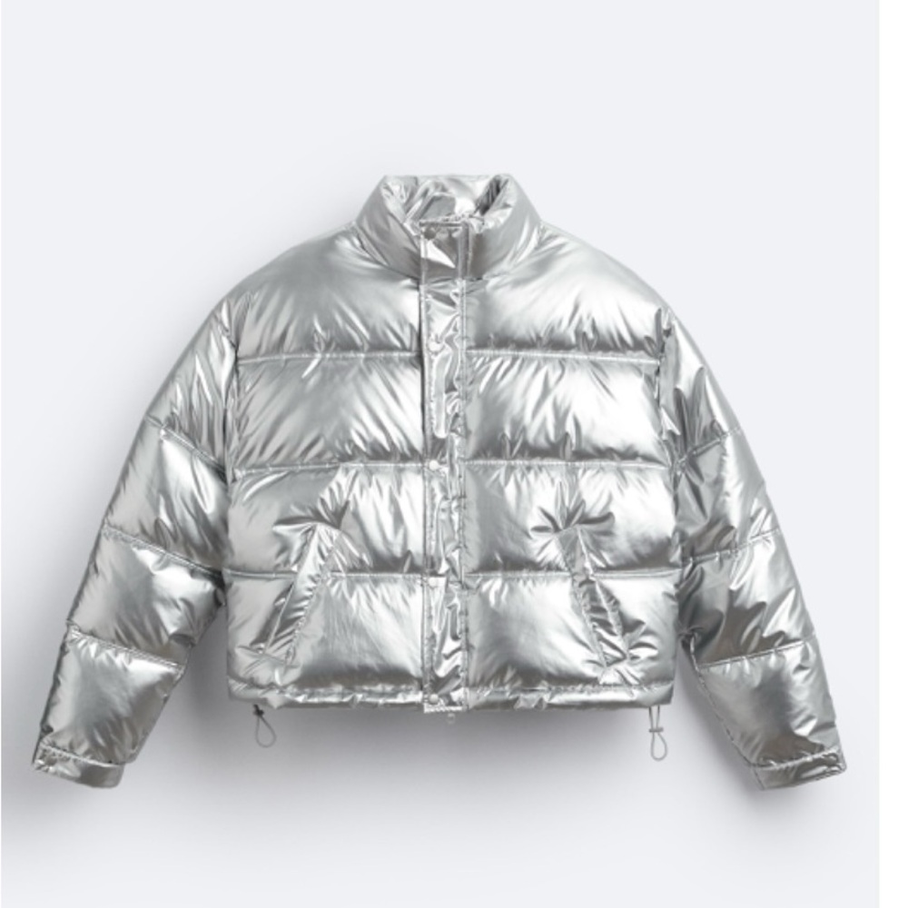 Zara Silver Metallic Puffer Jacket - Picture 3 of 9